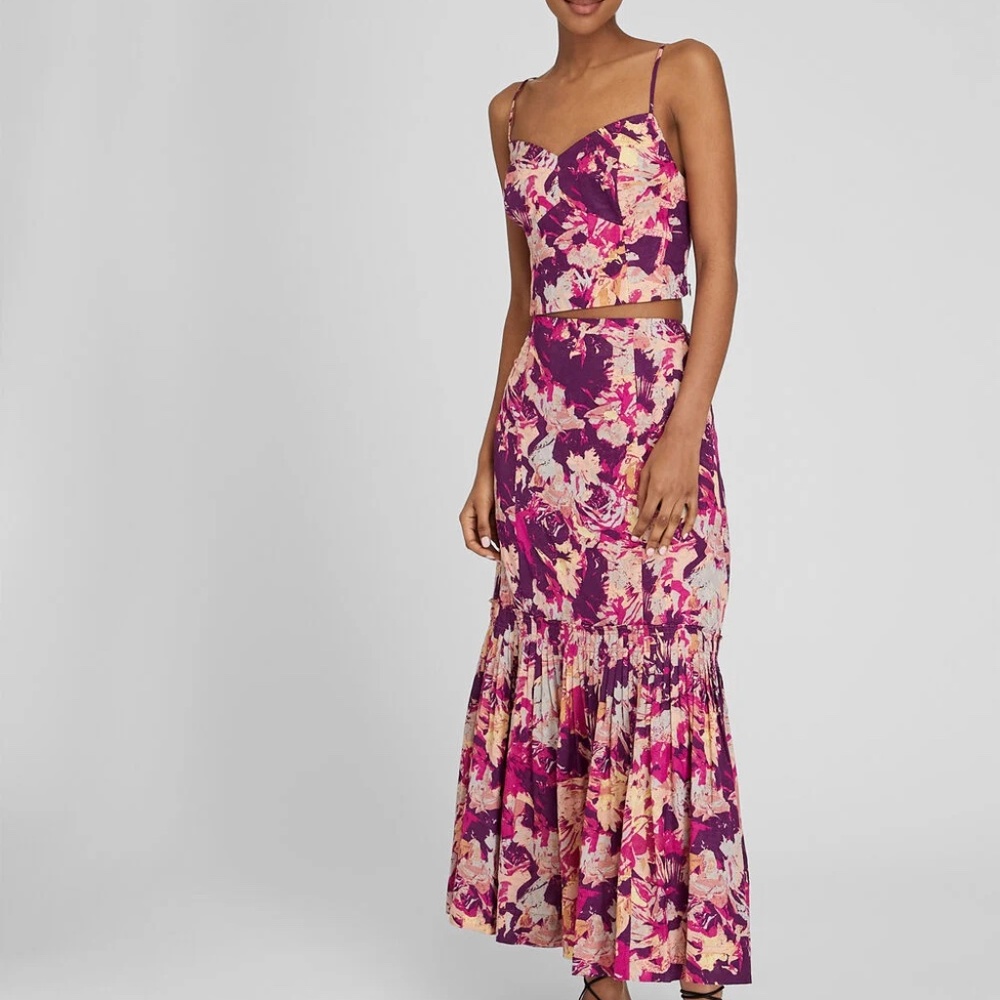 Flounce Hem Maxi Skirt and fitted top set